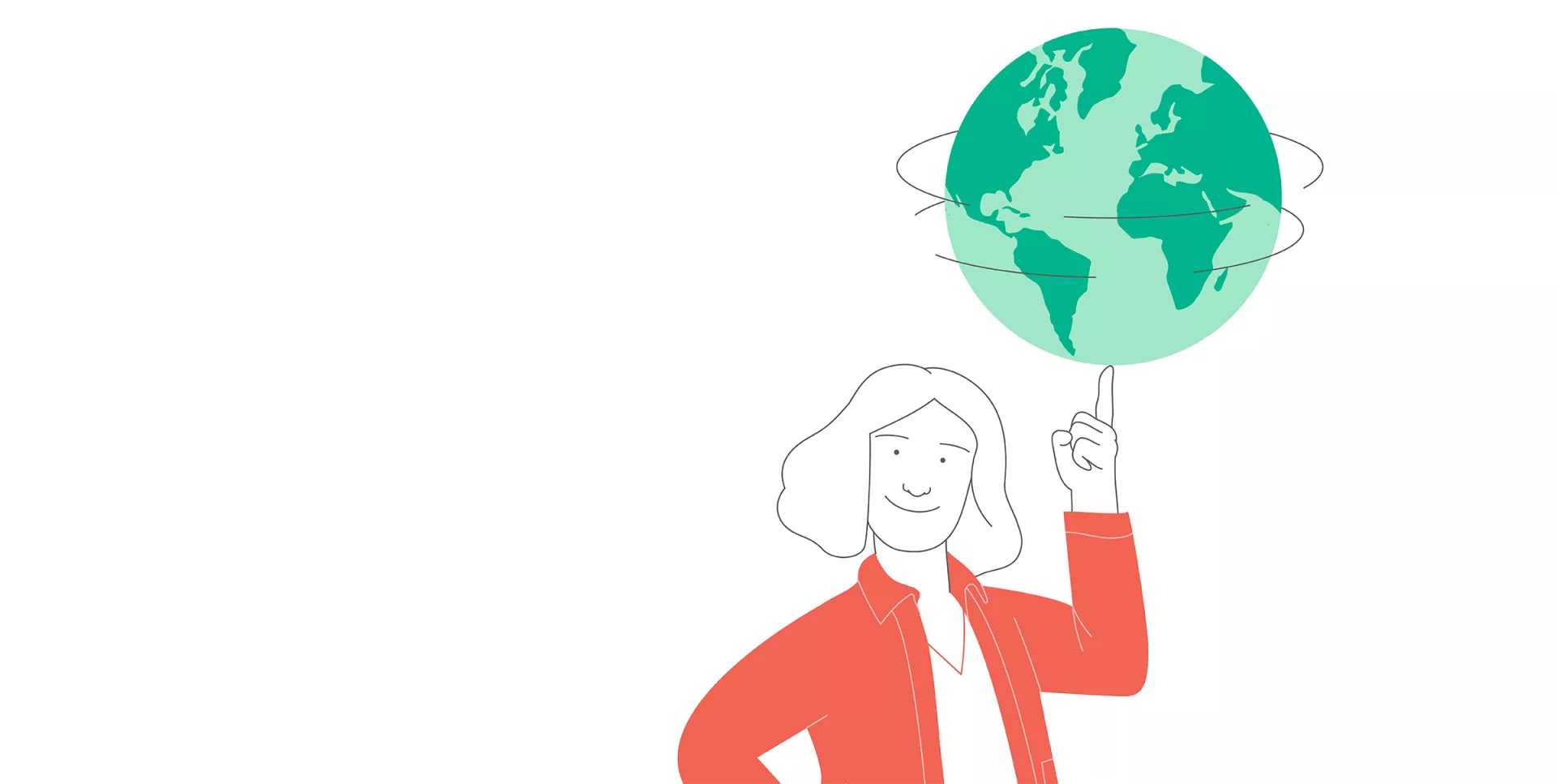 Illustratie van een persoon die de wereld op een vinger laat draaien.
